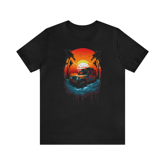 Unisex Jersey Short Sleeve Tee (Offroad Car in the sunset)